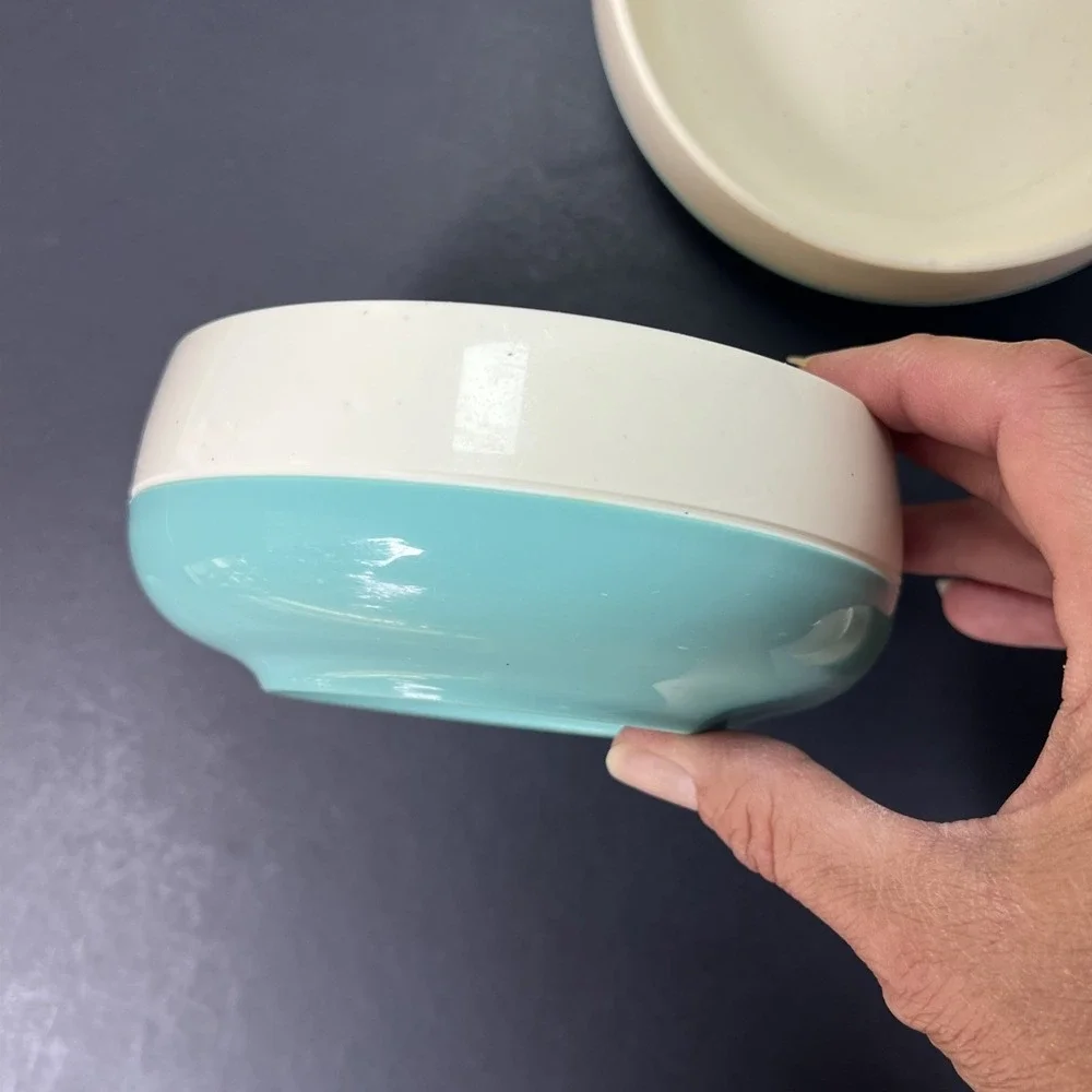 VTG Vacron Style Melamine Bowls Set 4 Teal Aqua Turquoise Speckled MCM USA
